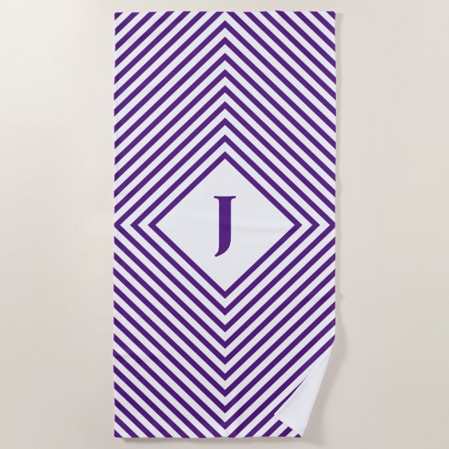 Purple Radiating Rhombuses with Central Letter Beach Towel (Front)