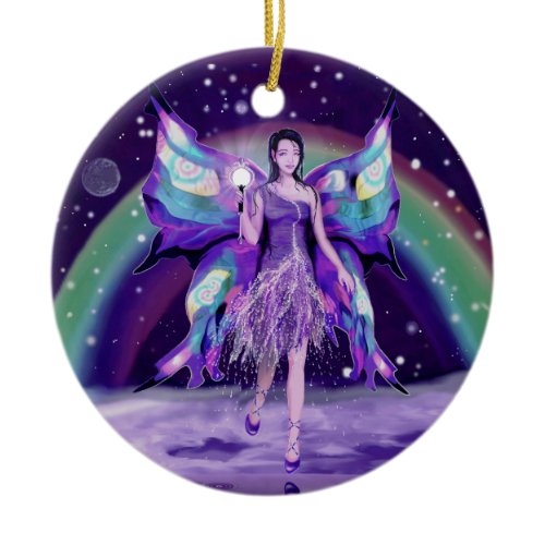 Purple rain Fairy Ceramic Ornament