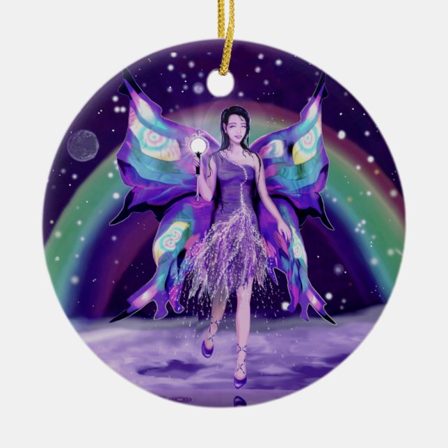 Purple rain Fairy Ceramic Ornament (Front)