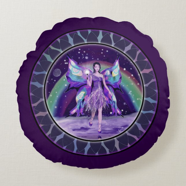 Purple Rain Fairy Round Pillow (Front)