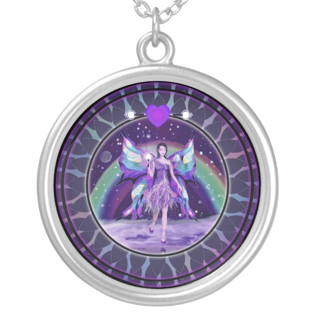 Purple rain fairy silver plated necklace (Front)