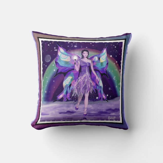 Purple Rain Fairy Throw Pillow (Front)