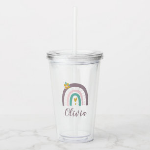 Purple Rainbow and Flower personalized Acrylic Tumbler