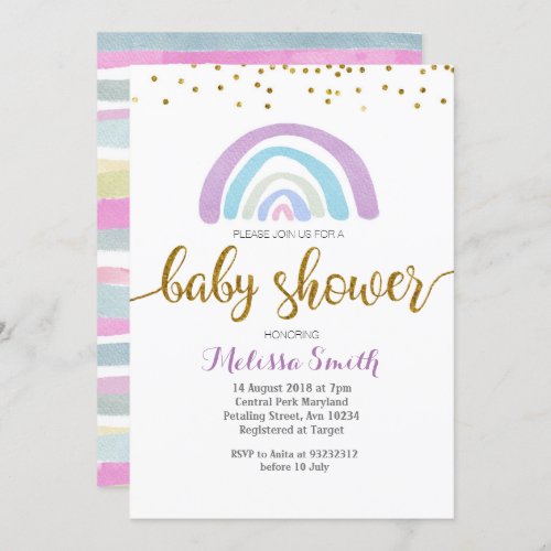 Purple Rainbow baby shower Invitation card