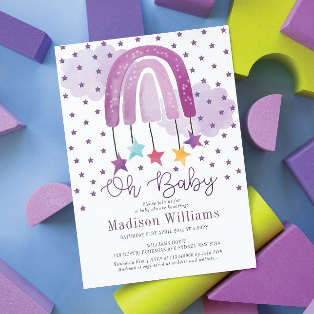 Purple Rainbow Baby Shower Pastel  Invitation (Creator Uploaded)