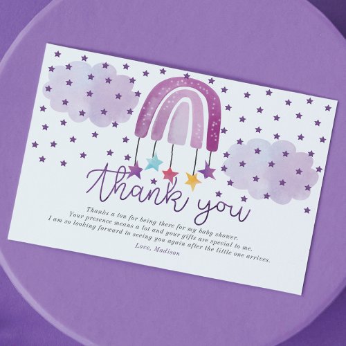 Purple Rainbow Baby Shower Thank You Card