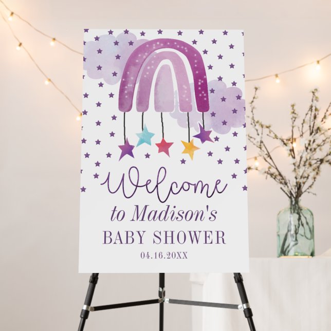 Purple Rainbow Baby Shower Welcome Foam Board (In Situ (Stand))
