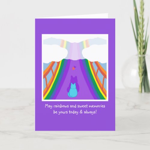 Purple Rainbow Bridge Cat Loss Sympathy Card