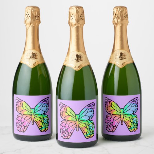 Purple Rainbow Butterfly Sparkling Wine Label 