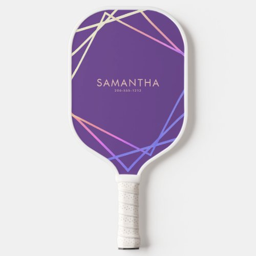 Purple Rainbow Geometric Personalized Name Pickleball Paddle