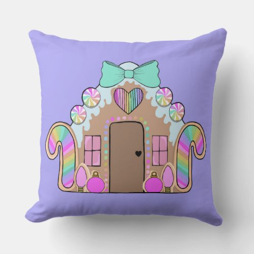 Purple Rainbow Gingerbread Christmas Pillow 