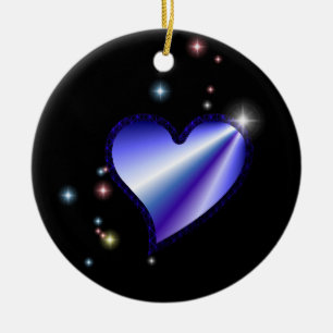 Purple Rainbow Heart with Stars Ceramic Ornament