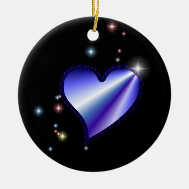 Purple Rainbow Heart with Stars Ceramic Ornament (Front)