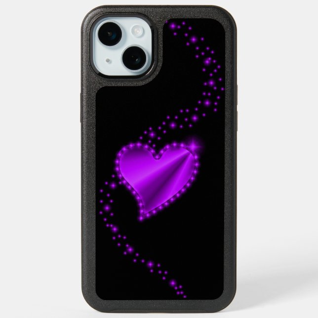 Purple Rainbow Heart with Stars iPhone 15 Plus Case (Back)
