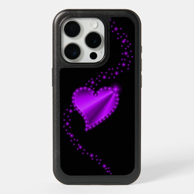 Purple Rainbow Heart with Stars iPhone 15 Pro Case (Back)