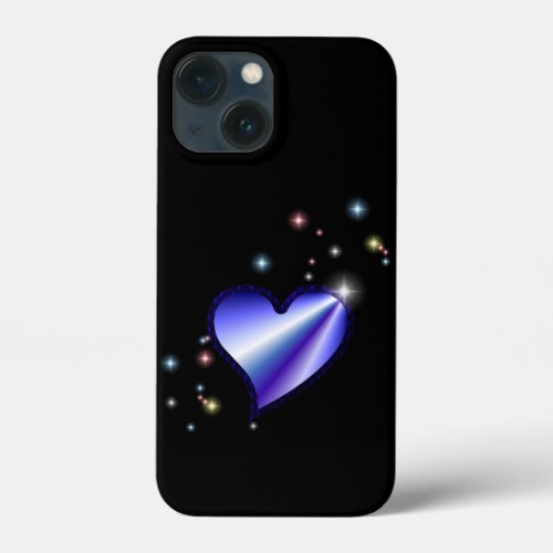 Purple Rainbow Heart with Stars on black iPhone 13 Mini Case