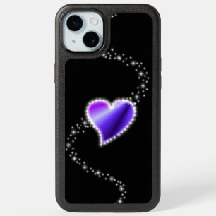 Purple Rainbow Heart with Stars on black iPhone 15 Plus Case