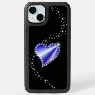 Purple Rainbow Heart with Stars on black iPhone 15 Plus Case