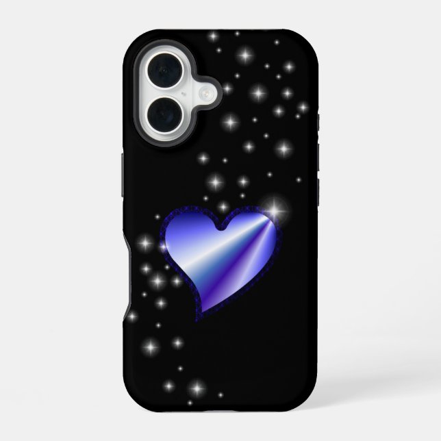 Purple Rainbow Heart with Stars on black iPhone Case (Back)