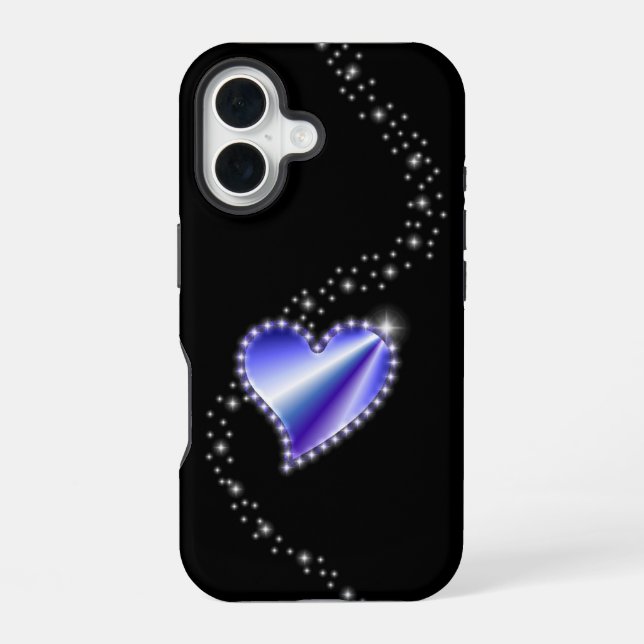Purple Rainbow Heart with Stars on black iPhone Case (Back)