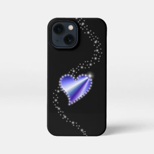 Purple Rainbow Heart with Stars on black iPhone 13 Mini Case
