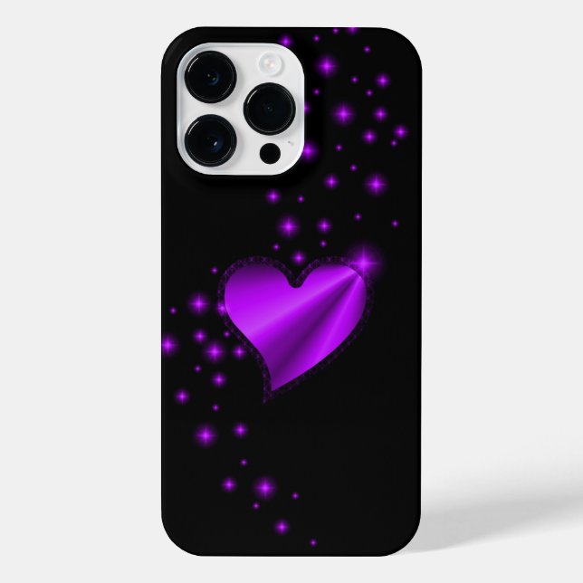 Purple Rainbow Heart with Stars on black iPhone Case (Back)