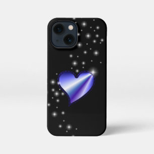 Purple Rainbow Heart with Stars on black iPhone 13 Mini Case