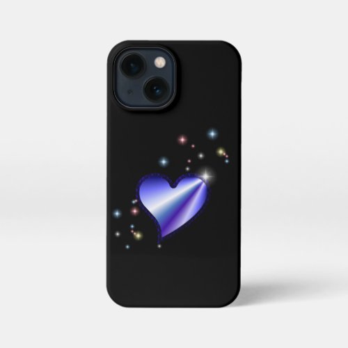 Purple Rainbow Heart with Stars on black iPhone 13 Mini Case