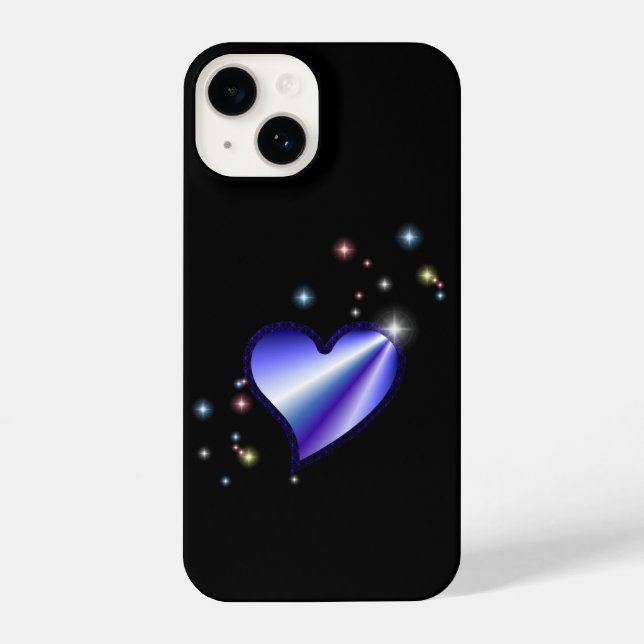 Purple Rainbow Heart with Stars on black iPhone Case (Back)