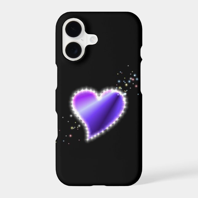 Purple Rainbow Heart with Stars on black iPhone Case (Back)