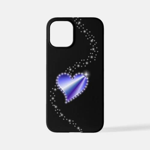 Purple Rainbow Heart with Stars on black iPhone 12 Mini Case