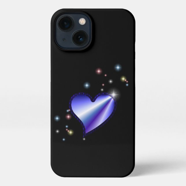 Purple Rainbow Heart with Stars on black iPhone Case (Back)