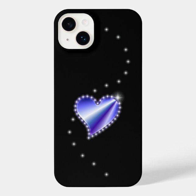 Purple Rainbow Heart with Stars on black iPhone Case (Back)