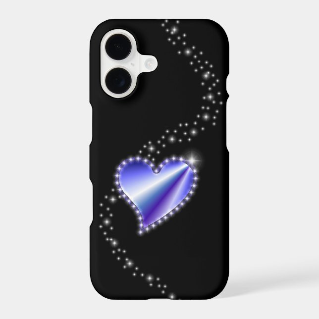 Purple Rainbow Heart with Stars on black iPhone Case (Back)