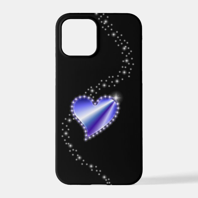 Purple Rainbow Heart with Stars on black iPhone Case (Back)