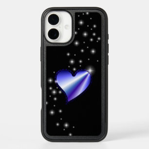 Purple Rainbow Heart with Stars on black iPhone 16 Plus Case