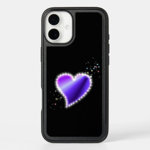 Purple Rainbow Heart with Stars on black iPhone 16 Plus Case