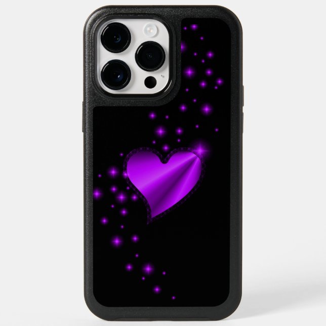 Purple Rainbow Heart with Stars on black Otterbox iPhone Case (Back)