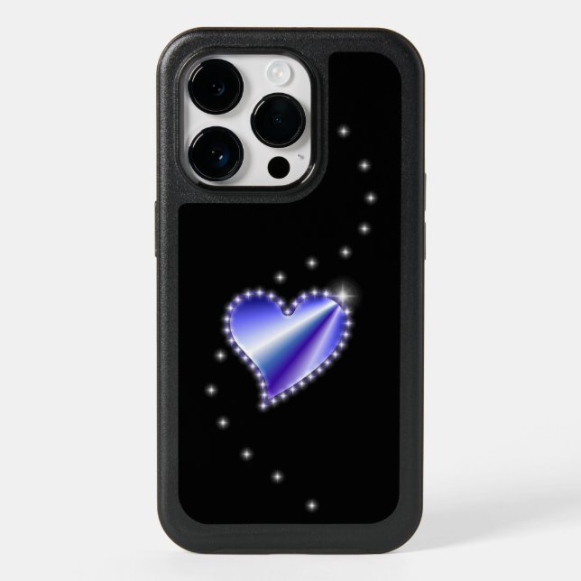 Purple Rainbow Heart with Stars on black Otterbox iPhone Case (Back)