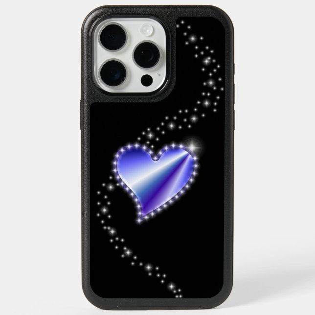 Purple Rainbow Heart with Stars on black Otterbox iPhone Case (Back)
