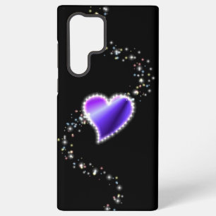 Purple Rainbow Heart with Stars on black Samsung Galaxy S22 Ultra Case