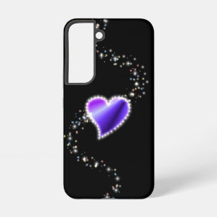 Purple Rainbow Heart with Stars on black Samsung Galaxy S22 Case