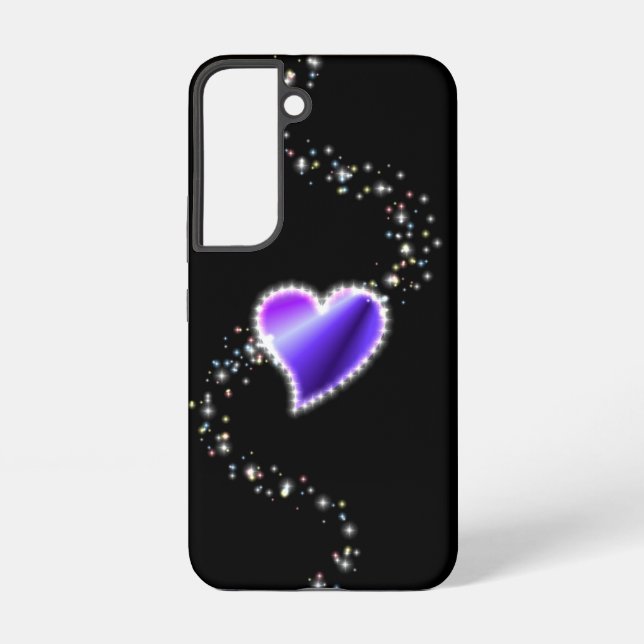 Purple Rainbow Heart with Stars on black Samsung Galaxy Case (Back)