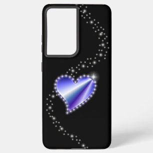 Purple Rainbow Heart with Stars on black Samsung Galaxy S21+ Case