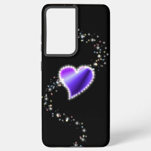 Purple Rainbow Heart with Stars on black Samsung Galaxy S21 Ultra Case