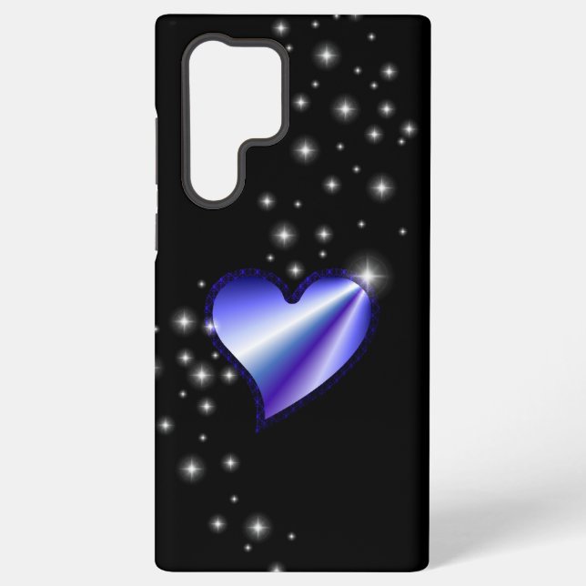 Purple Rainbow Heart with Stars on black Samsung Galaxy Case (Back)