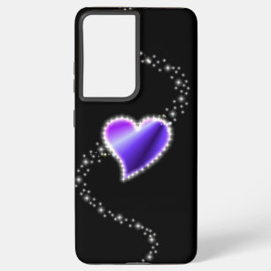 Purple Rainbow Heart with Stars on black Samsung Galaxy S21+ Case
