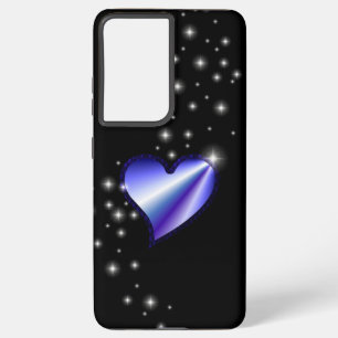 Purple Rainbow Heart with Stars on black Samsung Galaxy S21 Ultra Case