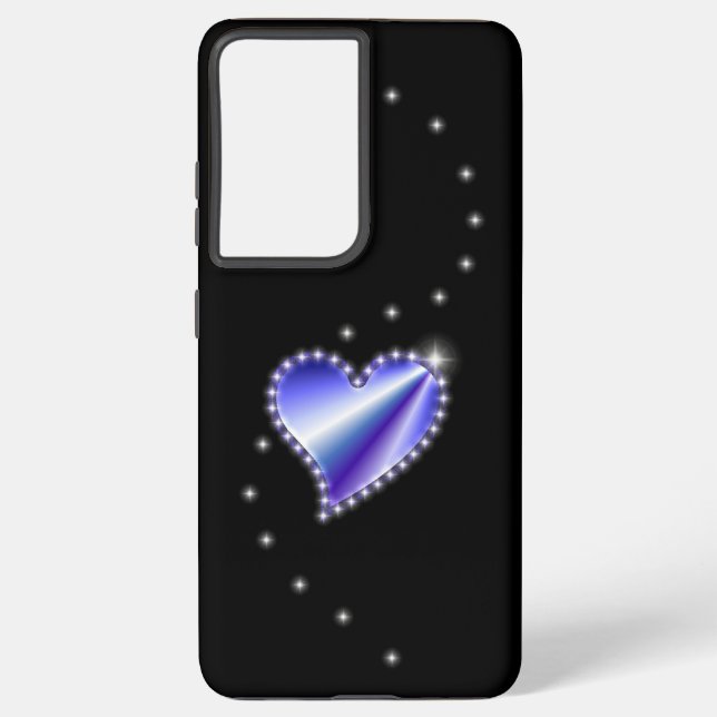 Purple Rainbow Heart with Stars on black Samsung Galaxy Case (Back)