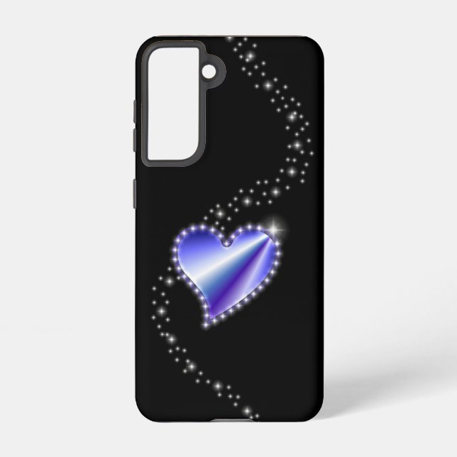 Purple Rainbow Heart with Stars on black Samsung Galaxy Case (Back)